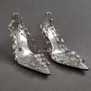 Good American Diamonds Forever Heel in Glass‎ Size 5.5 GAME-WZ4 Silver Crystals